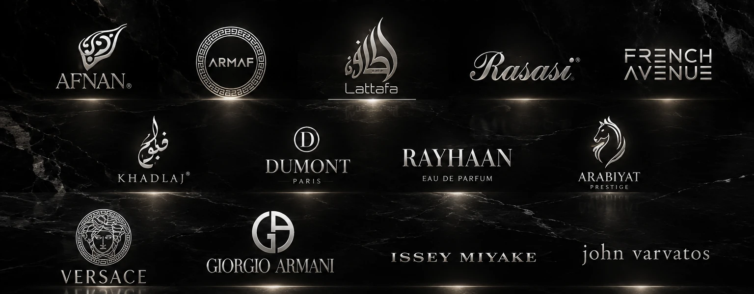 PRSCNTD brands we carry showcase featuring fragrance house logos